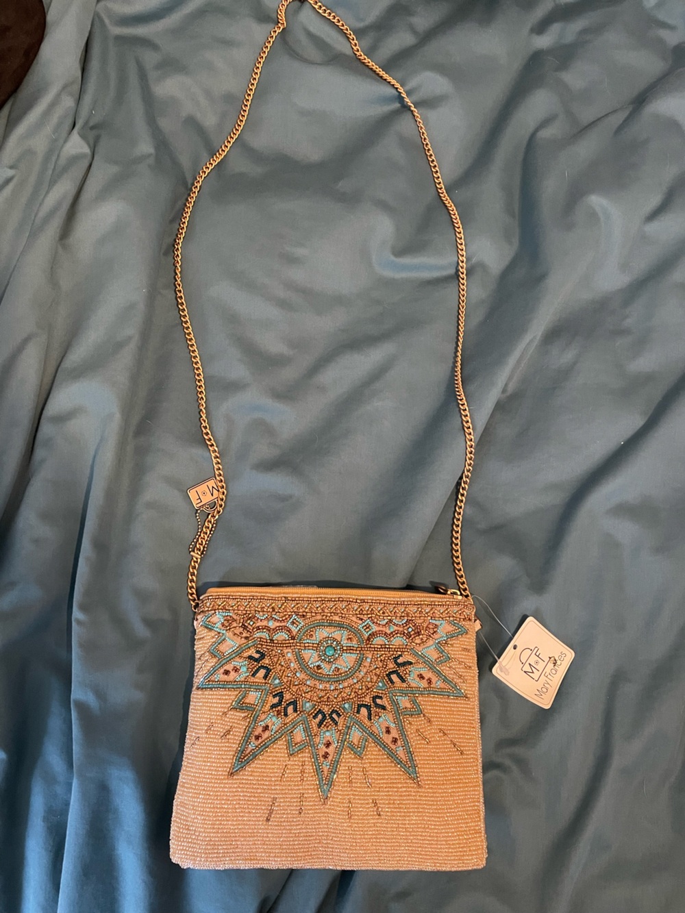 Beaded Gold and Turquoise Evening Clutch - Women Bags